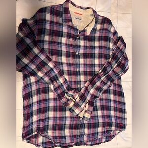 Tommy Bahama Big and Tall Purple, blue and Pink Plaid linen Shirt